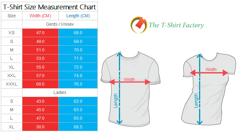 Sri Lankan Standard T-Shirt Size Chart